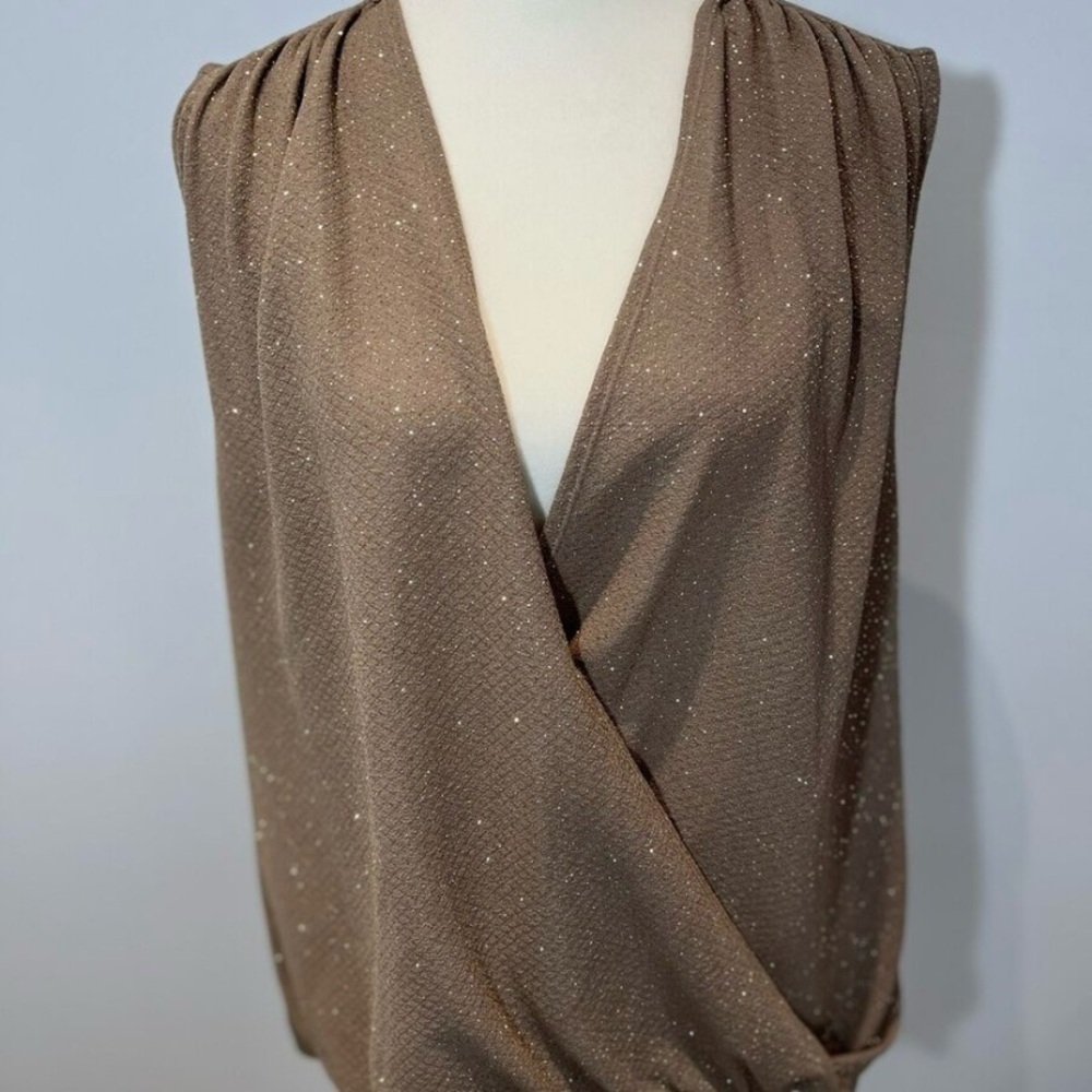 Alice + Olivia Glitter Gold v-neck sleeveless blouse